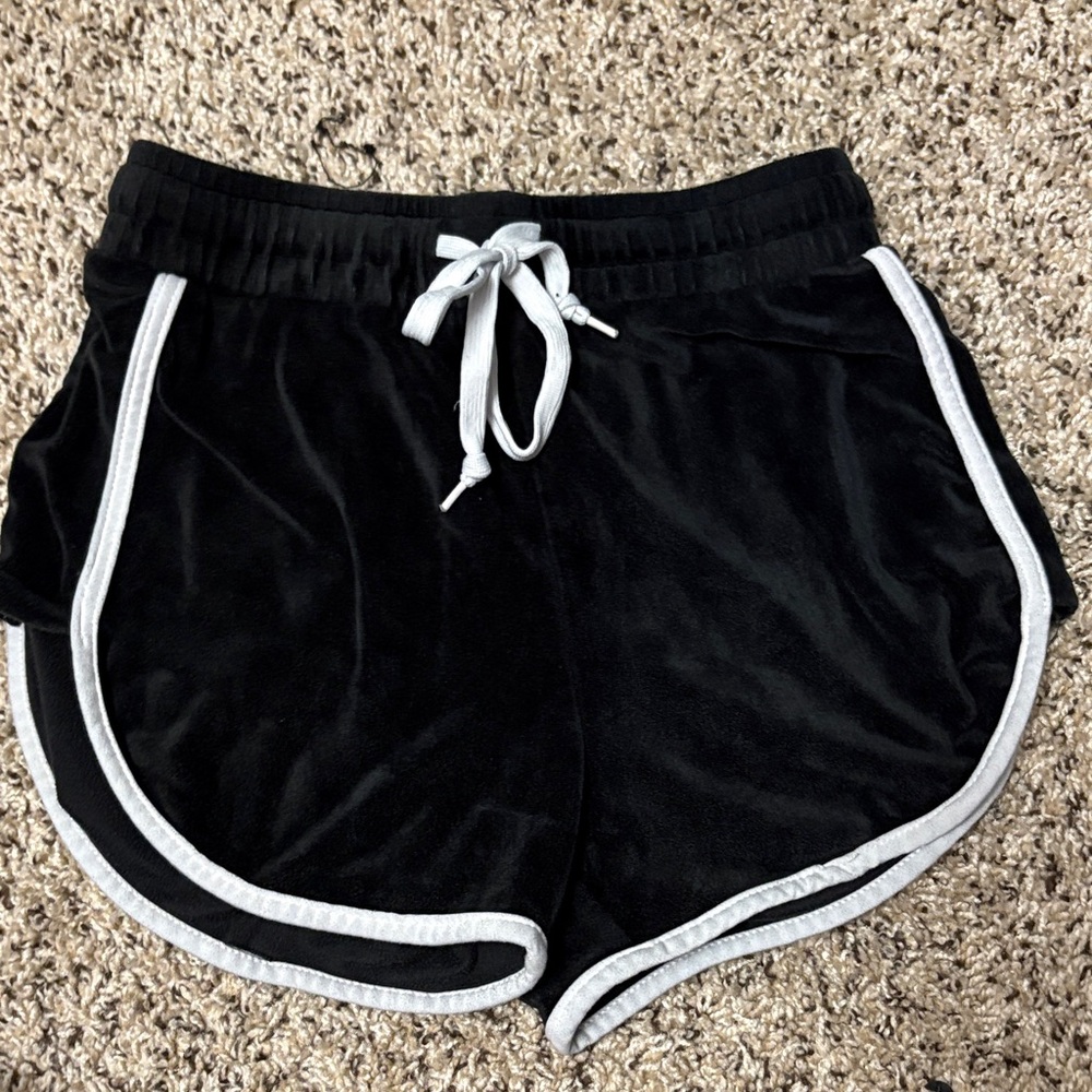 Women's Black Velvet Shorts with White Trim